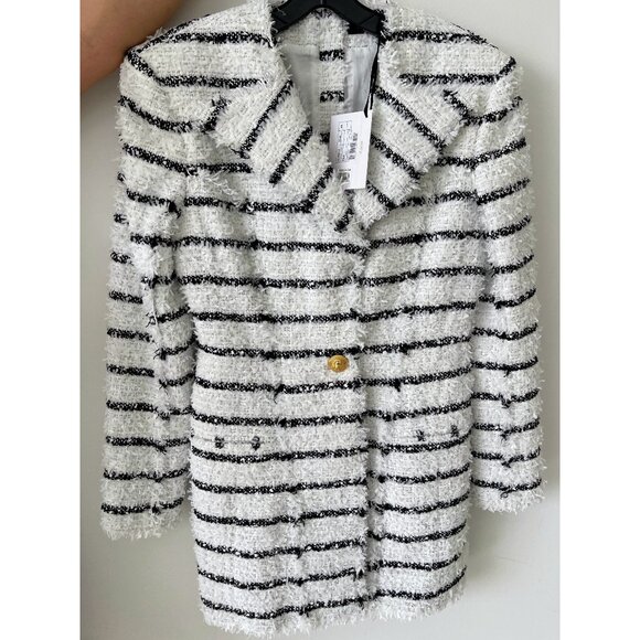 NEW WITH TAGS!!! BALMAIN Striped Tweed Minidress WHITE/BLACK Size 40FR 8US - Picture 4 of 11